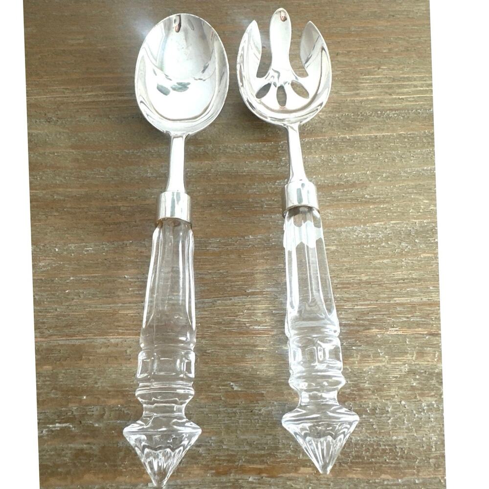 Stunning SHANNON GODINGER hand crafted Salad Servers Crystal Handles 2Piece Set